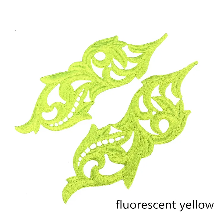 fluorescent yellow 2 пары Venise флуоресцентные желтые оранжевые цветы кружевная отделка танго танец балетные костюмы платье Декор шитье аппликация ремесла DA001 - Цвет: fluorescent yellow