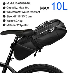 Waterproof Large Capacity Foldable Bicycle Saddle Bag - 13L Tail Rear Bag for Cycling and Bikepacking (BAG026 10L)