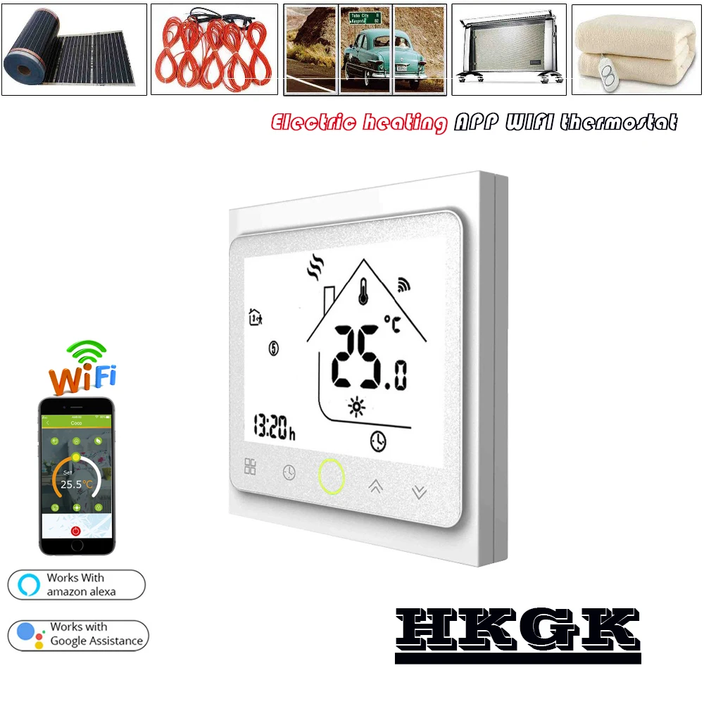 

Programmable dual sensor 16A floor heating, electric film thermostat, optional work with Alexa Google