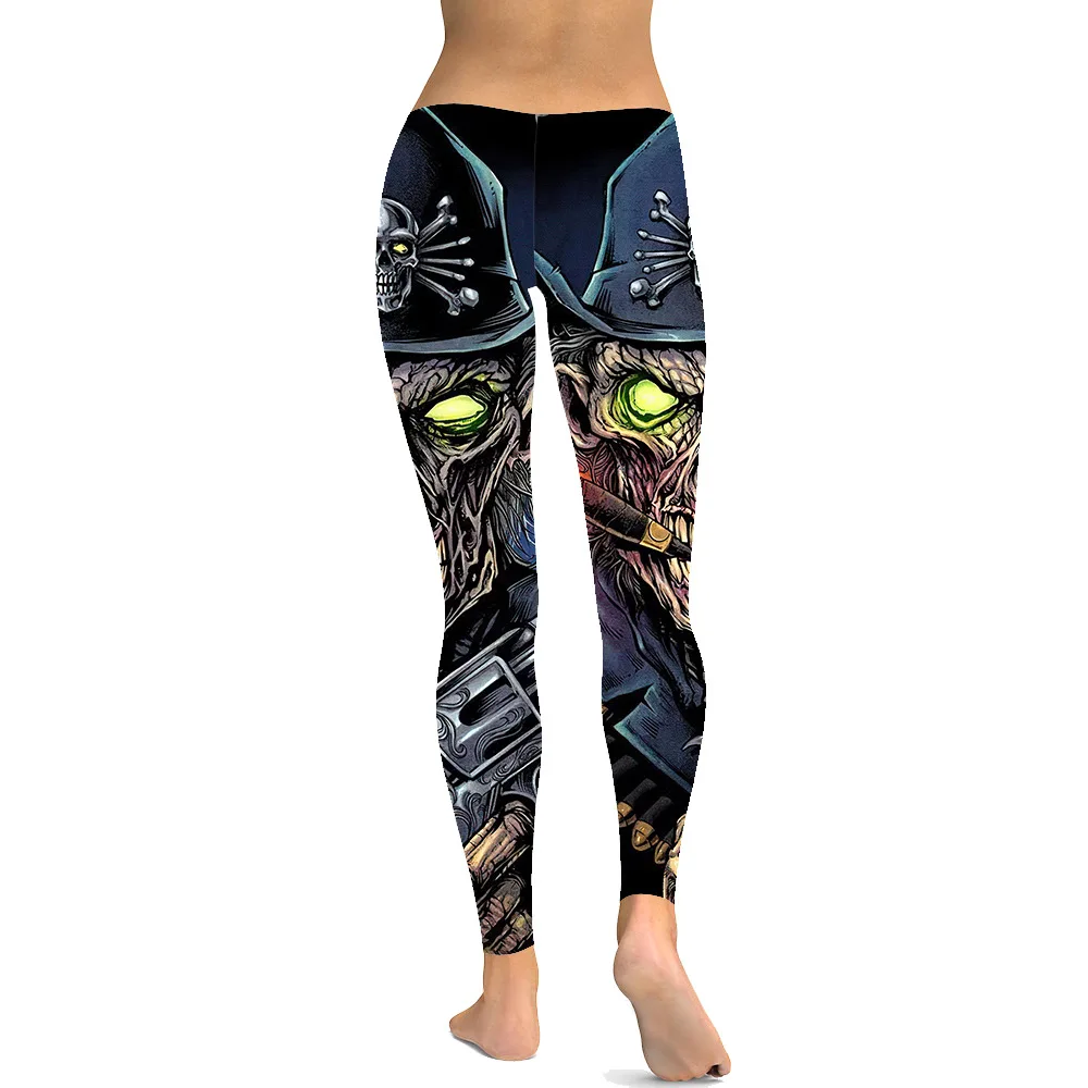 LEIMOLIS sexy gothic Zombie Shooter black print push up leggings plus size women fitness workout punk high waist spandex leggins