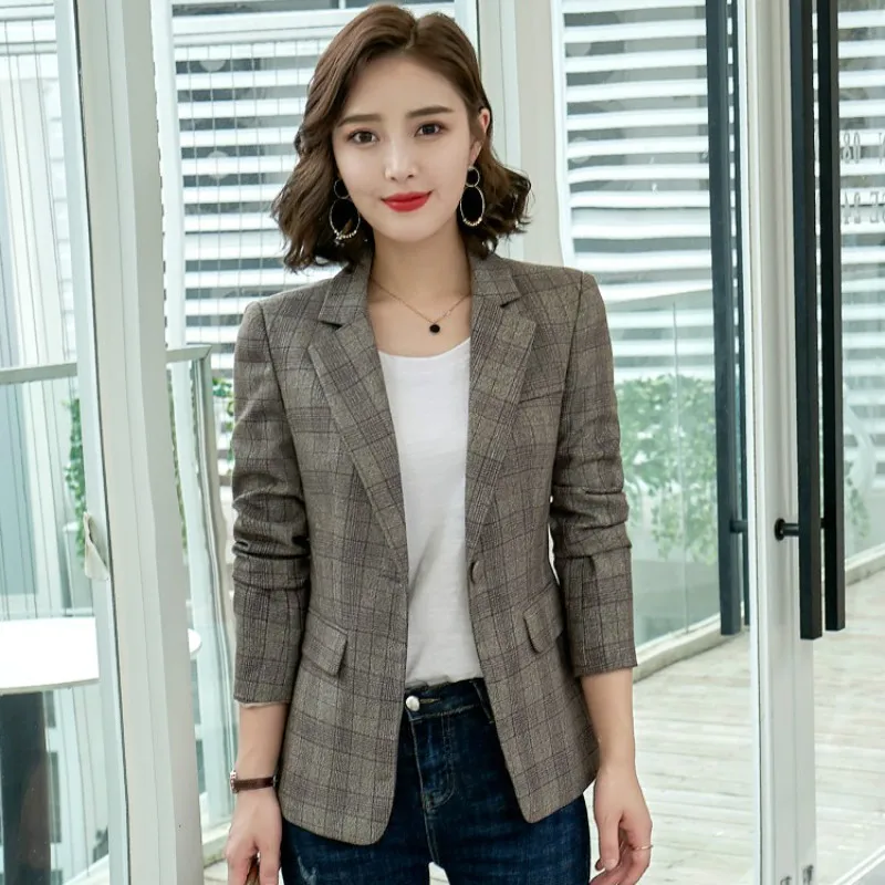 Suit jacket women new autumn plaid small suit Professional style long sleeve women's blazer Womanish jacket Coat Female