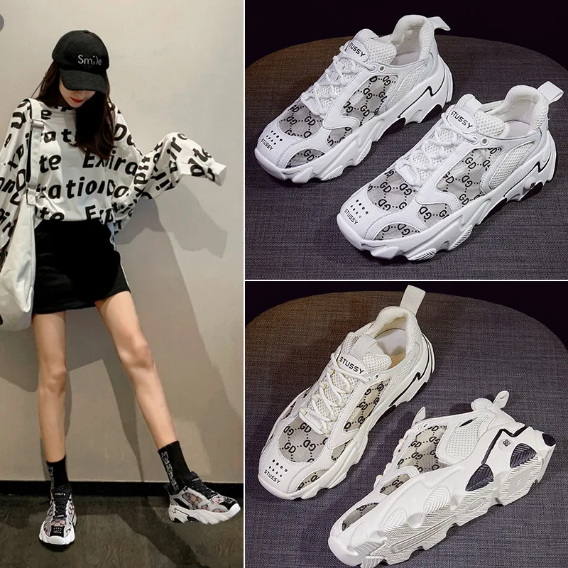 

New daddy's shoes women's fashion 2020 summer new breathable mesh thick bottom mesh red all-around sports casual shoes