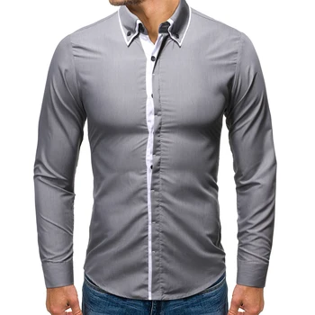

Men's European code new long-sleeved shirt plain color patchwork patchwork shirt simple casual four seasons long-sleeved shirt