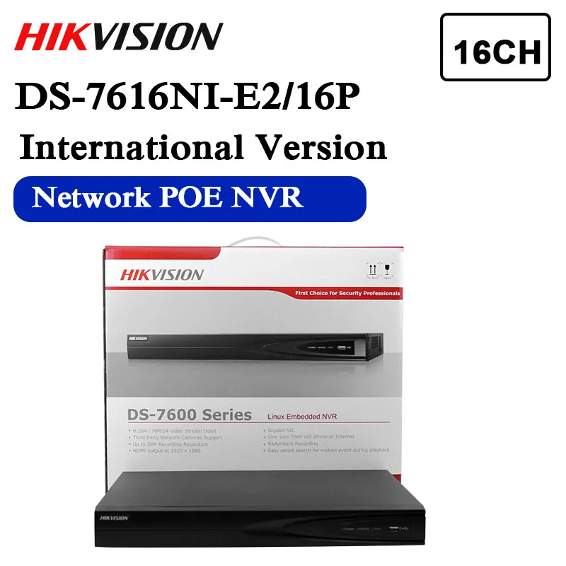 В наличии DS-7616NI-E2/16P английская версия 16ch NVR с 2 портами SATA 16POE HDMI и VGA выход