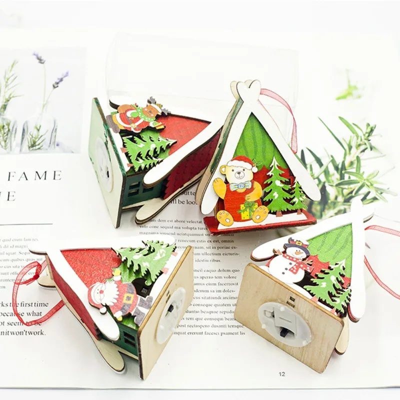 

Creative Christmas Decorations Wood Painted Christmas Lighted Cabin Pendant Creative Christmas Decoration Festival Party Props