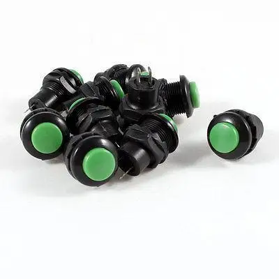 

10 Pcs Thread Green Cap SPST Momentary Type Push Button Switch OFF-ON