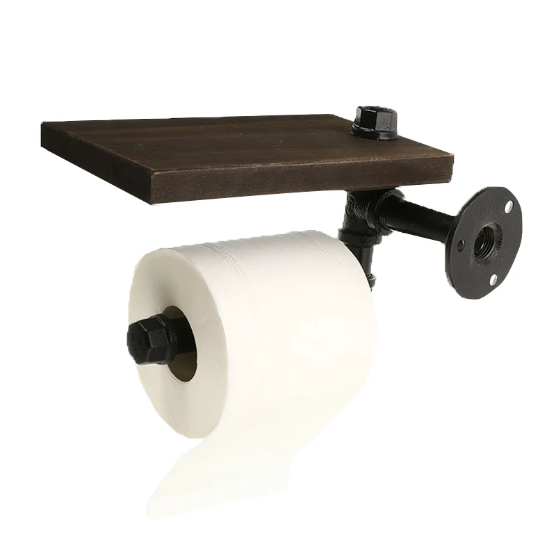 Полки для ванной комнаты промышленный Ретро Железный держатель туалетной бумаги отель рулон бумаги подвесной стеллаж деревянная полка с держателем для телефона