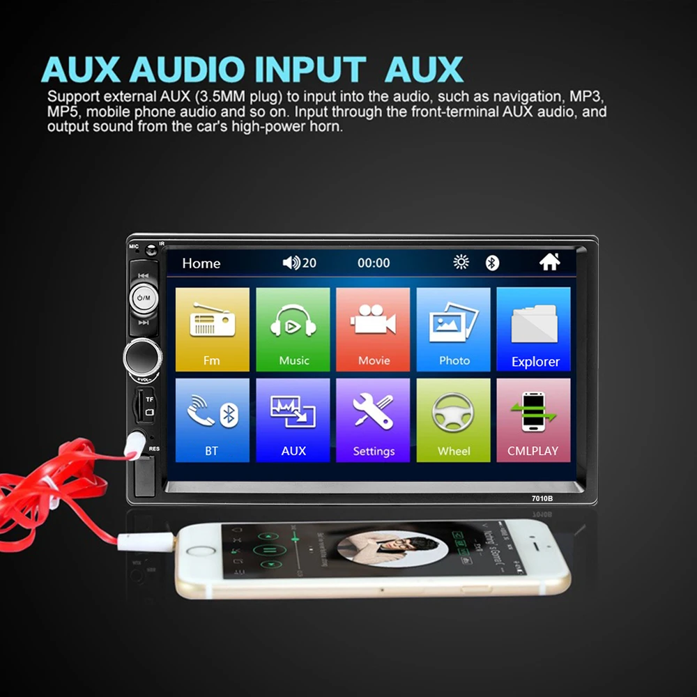  7'' Car Radio HD touch screen Support Android Iphone Mirror Link Bluetooth FM AUX USB SD 2 din Car 