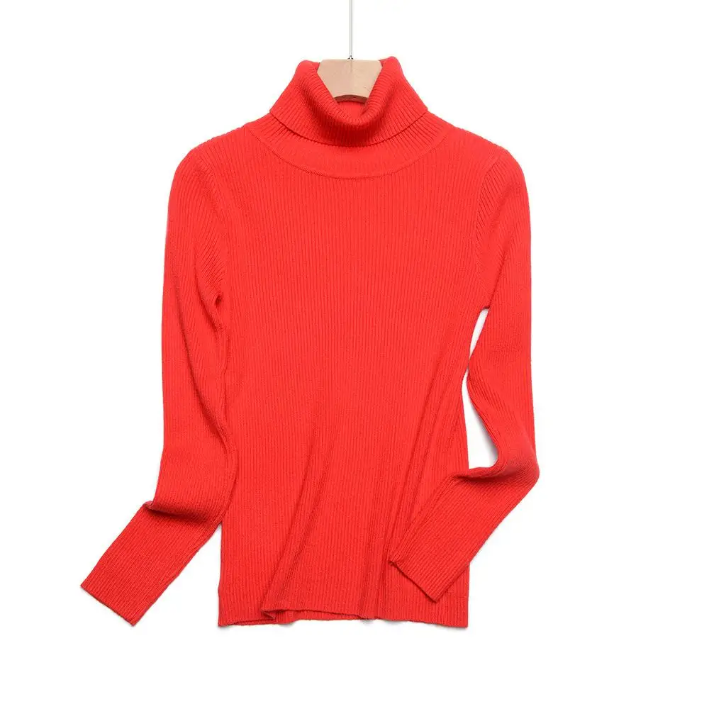 Свитера женские вязаные топы с высоким воротом, базовые рубашки для женщин, красные, белые, черные женские пуловеры, Стрейчевые топы, облегающие - Цвет: red