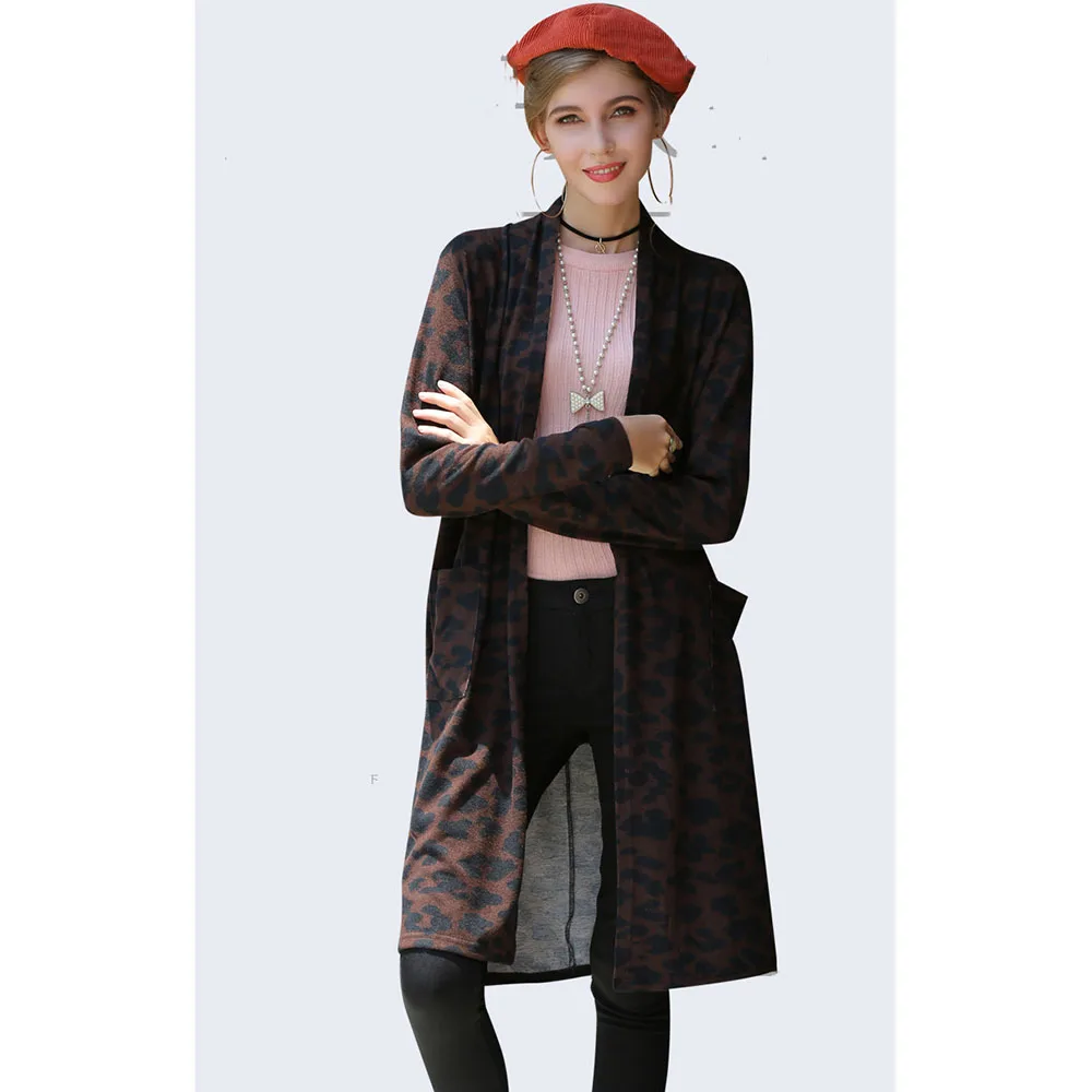 

2019 New Autumn And Winter Female Clothes Sexy Leopard Print Women's Jacket Long Knit Cardigan Coat Europe and America