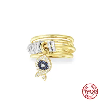 

Fashion Charm Silver Plated Copy 1:1 Replica,Yellow Multi Rings With Sliding Hoops And Fish Women Monaco Jewelry Gift