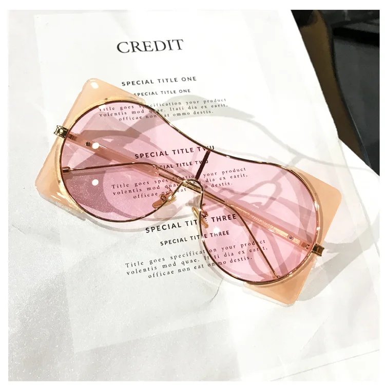 Pink Коричневые прозрачные солнцезащитные очки женские модные негабаритные прозрачные оттенки для женщин Роскошные брендовые большие солнцезащитные очки с металлической оправой для женщин UV400 - Цвет линз: Pink