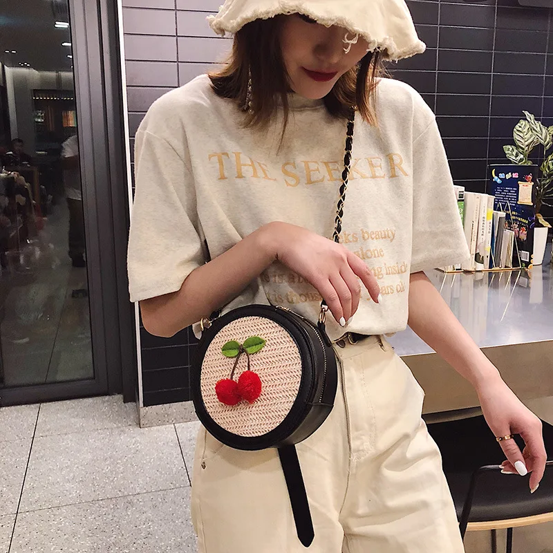 

INS Super Fire Cute GIRL'S Small round Bag 2019 Spring And Summer New Style Sweet Cherry Hand Shoulder Bag Versatile Chain