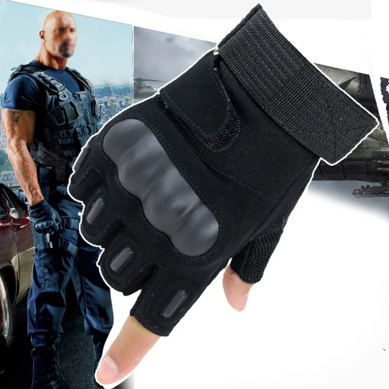 Hard Thermo Gloves Half Knuckle Finger Tactical Military Fighter Hunting Shooting Airsoft Paintball Police Duty-Fingerless