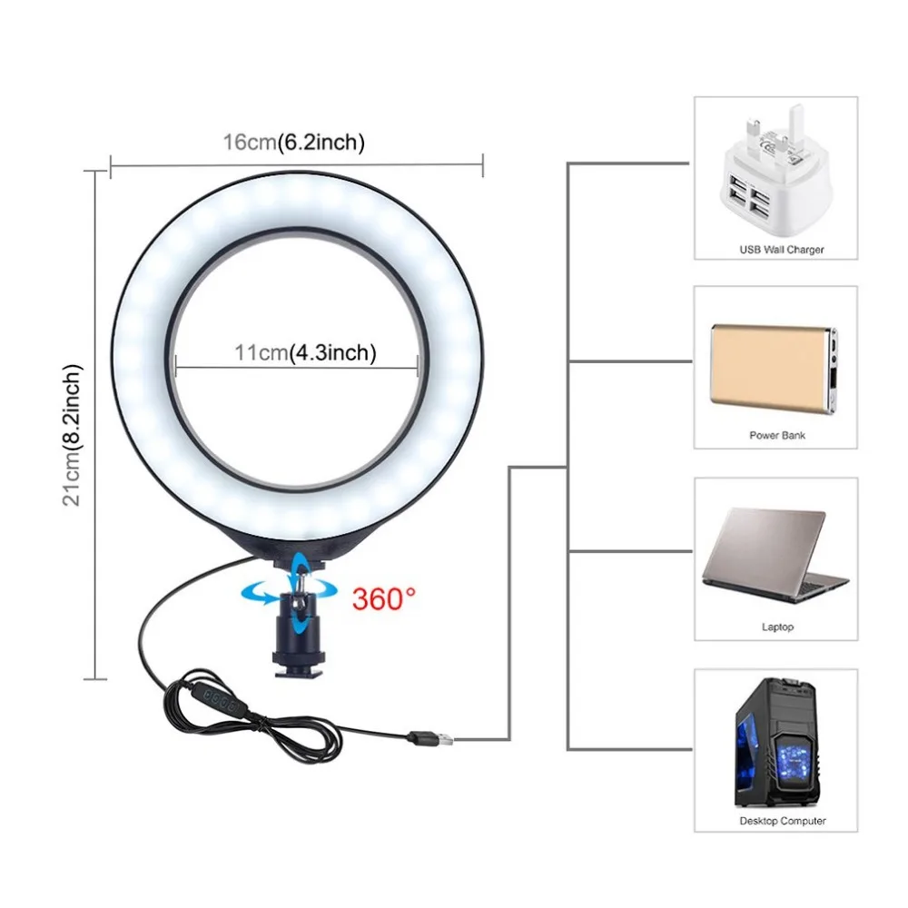 6.2 Inch Photo studio mini desktop table LED Ring Light Photography Dimmable Make-Up Ring lamp With Cold Shoe Tripod Ball Head