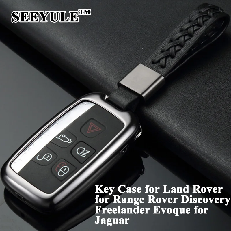 

1pc SEEYULE Aluminum Alloy Car Key Case Cover with Belt Key Shell Storage Bag Protector for Land Rover for Jaguar XF XJL F-TYPE