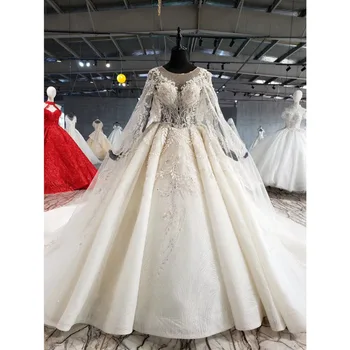 شراءBGW HT41316 خمر فستان الزفاف مع الرأس الوهم س الرقبة كم شال الدانتيل احتياطي العروس الزفاف أثواب الفاخرة رداء Mariee