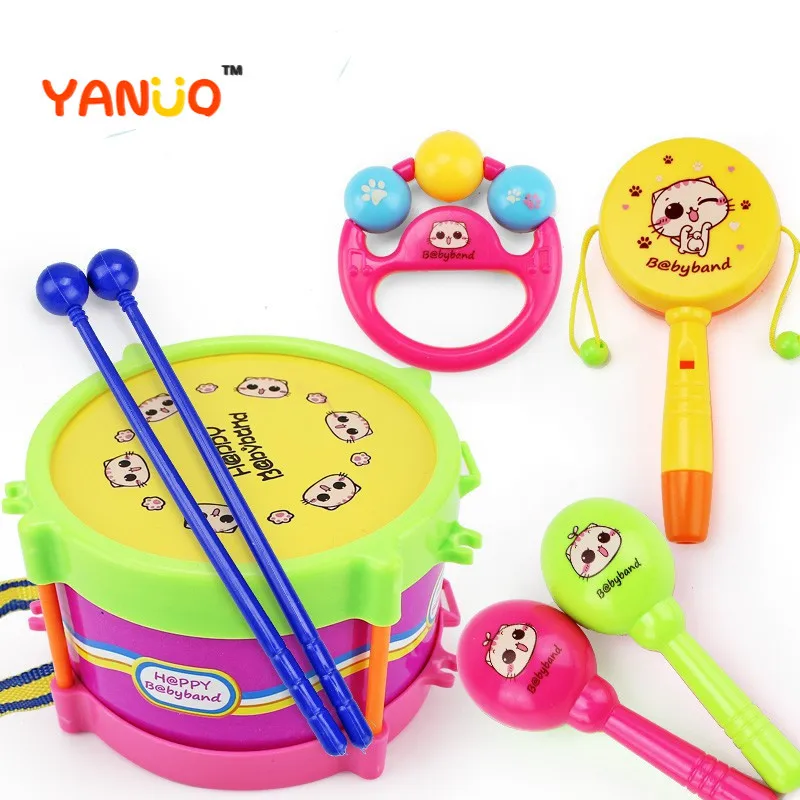 Set De Batería Montessori Rosa Para Niños 1-3 Años – Incluye Tambores, Xilófono Y Platillos, Madera No Tóxica
