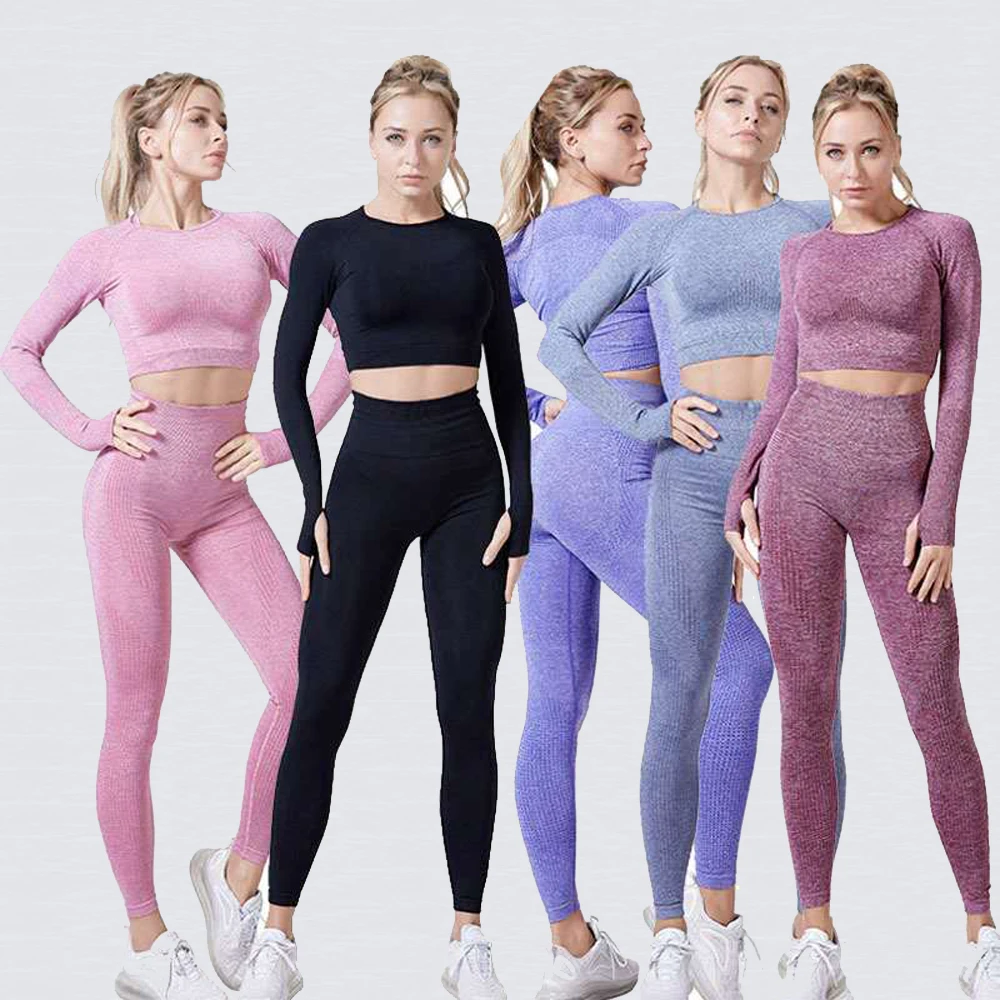 Long Sleeve Gym Set Women Leggings Sport Women Fitness Outfits Crop Top