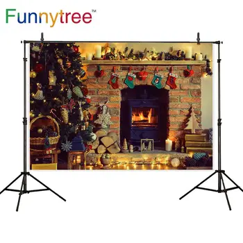 

Funnytree photocall backdrop Winter fireplace christmas backdrop candle lantern decor photography photo background photozone