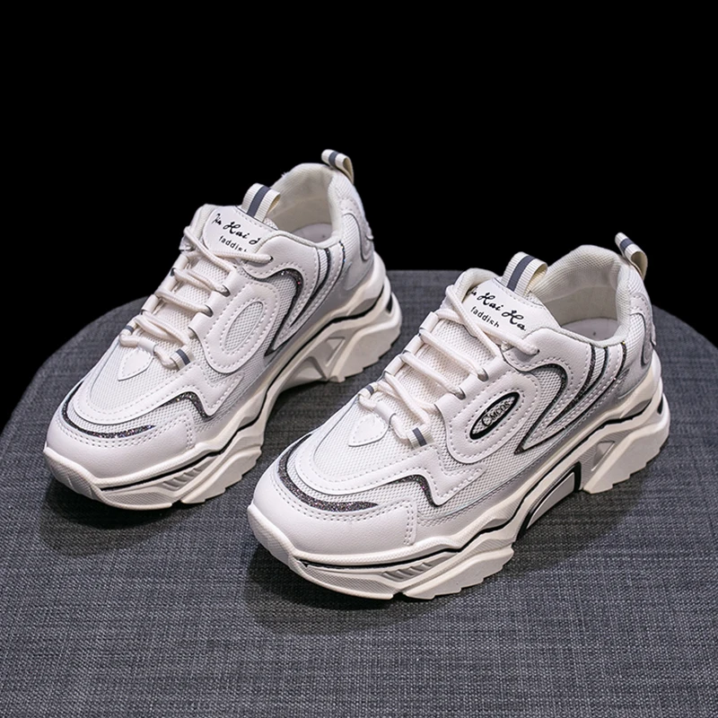 Women's shoes mesh breathable sports shoes female 2019 new small white shoes women's platform shoes increased shoes women