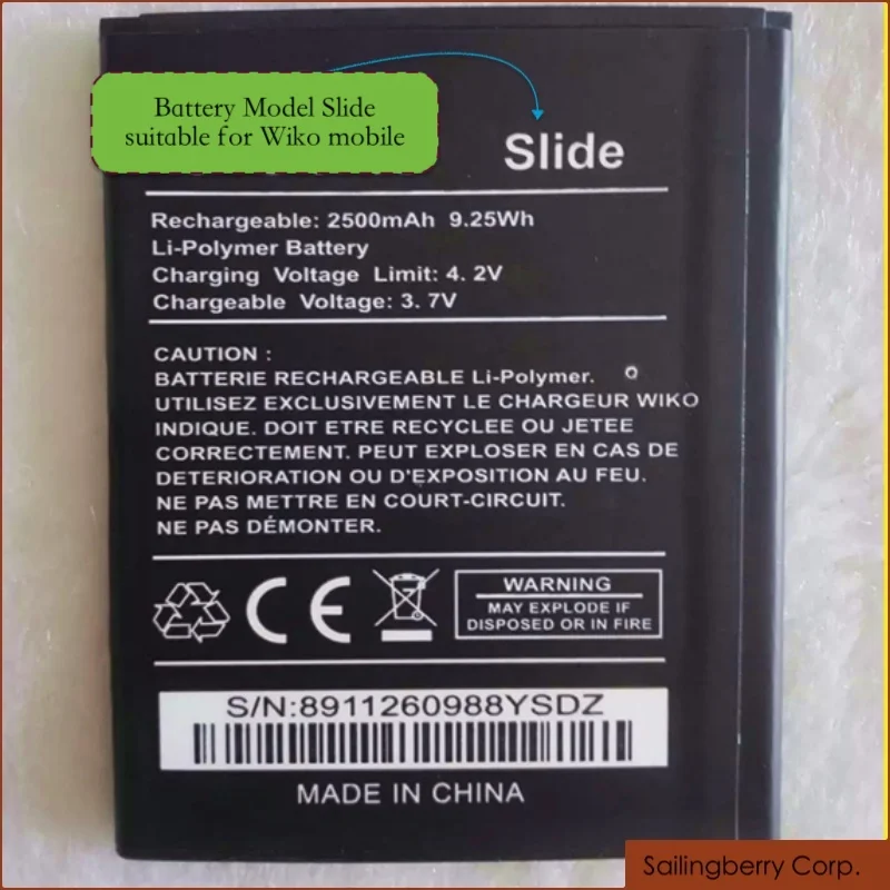 Аккумулятор подходит для WIKO mobile с батареей модели Silde