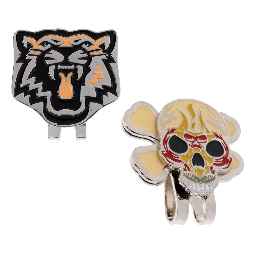 

2 Pieces Sturdy Cool Tiger Skull Pattern Magnetic Hat Cap Visor Clip Golf Ball Markers Nice Gifts Golf Accessories