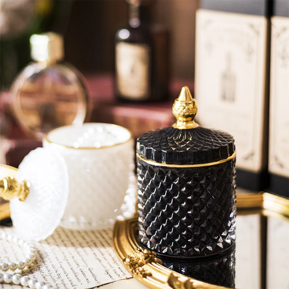 Art Luxury Glass Storage Jar Aromatherapy Bottle with Lid Minimalist Household Cotton Swab Jewelry Storage Box 2