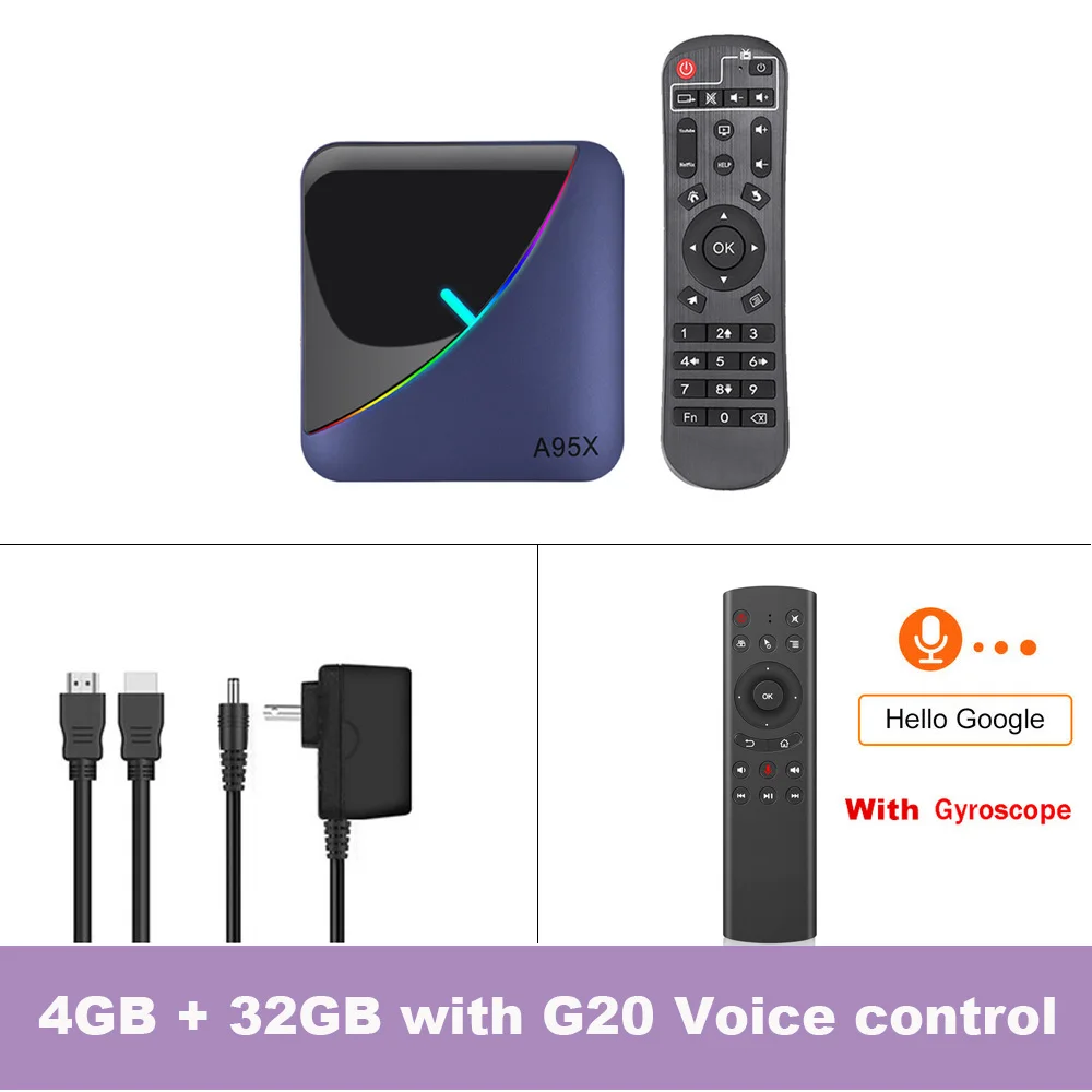 A95X F3 RGB светильник ТВ приставка Android 9,0 Amlogic S905X3 32 бит EMCP 4 Гб ram 64 Гб rom двойной Wifi 4K 60fps поддержка Plex медиа-сервер - Цвет: 4GB 32GB Add G20