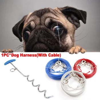 

Training Pet Safety Stake Screw In Practical Outdoor Walking Aluminium Sheath Tie Out Dog Harness With Cable Steel Wire Leash