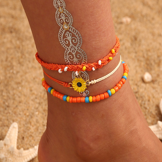 Shell Ankle Bracelet Set For Women Bohemian Rope Chain Sequin Anklets Summer Beach Girls Barefoot Leg Chain Boho Jewelry