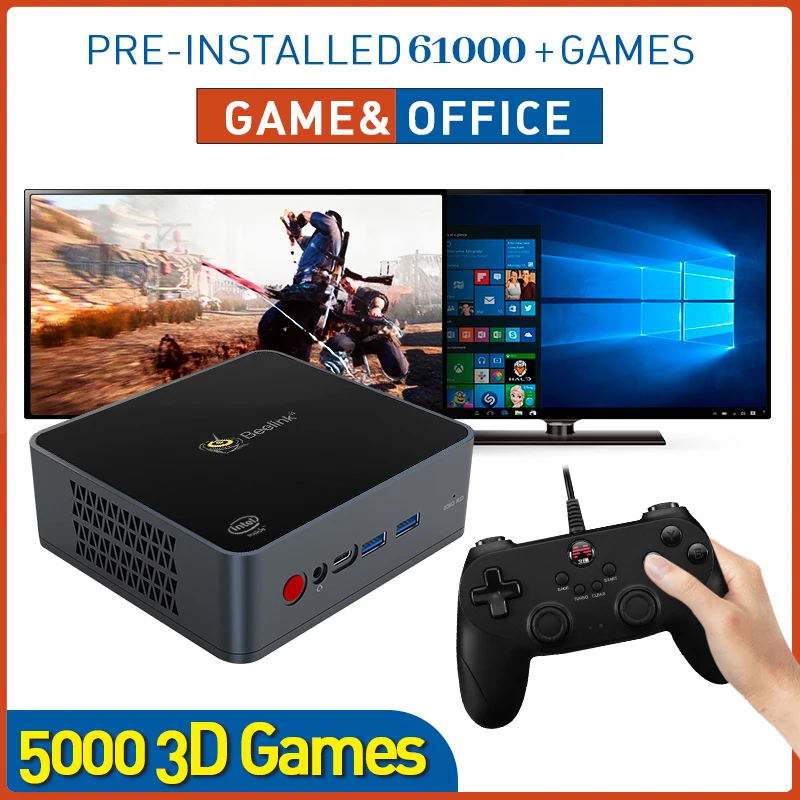 Super Console PC Lite Retro Video Game Console Beelink Mini PC Dual System Built-in 61000 Games for PS2 WII N64 Support 4K WIFI