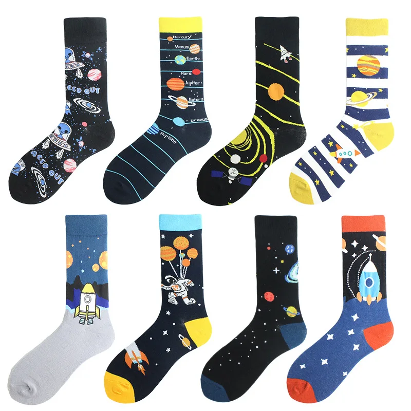 

Colorful Cotton socks men Couple women socks Harajuku Casual Fashion cartoon rocket Universe planet Alien Breathable Socks