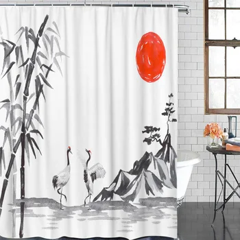 

Shower Curtain Mount Fuji Bamboo Sun Crane Waterproof Polyester Fabric Bathroom Curtain Home Decoration Bathroom Shower Curtain