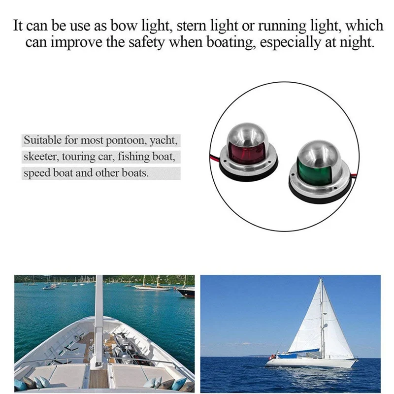 2 шт. светодиодный светильник из нержавеющей стали с бантом для парусного сигнала, навигационная лампа красного и зеленого цвета для морской яхты, понтон, аксессуары для лодки, L3209