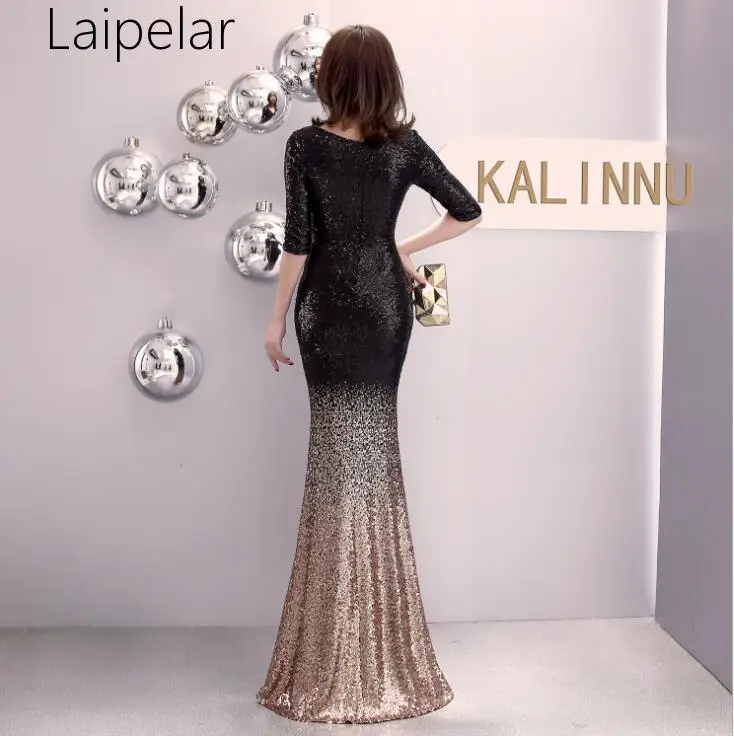 Laipelar халат De Soiree элегантные вечерние пайетками вечерние платье с коротким рукавом длиной даже-лепно платье