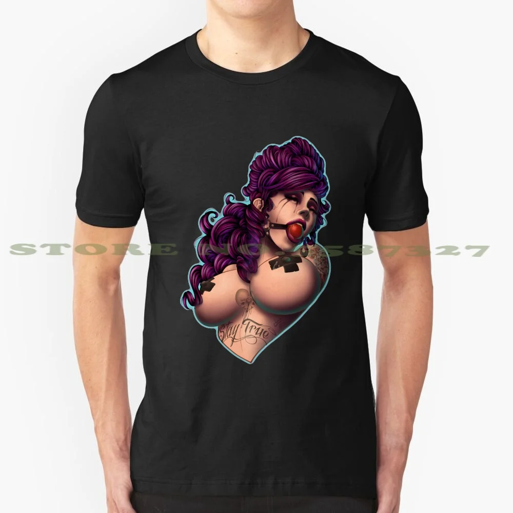 Hush Graphic Custom Funny Hot Sale Tshirt Sexy Pinup Pin Up Bdsm Fetish Ball Gag Boobs Nipples Hair Pretty Drool Choker Sex | Мужская