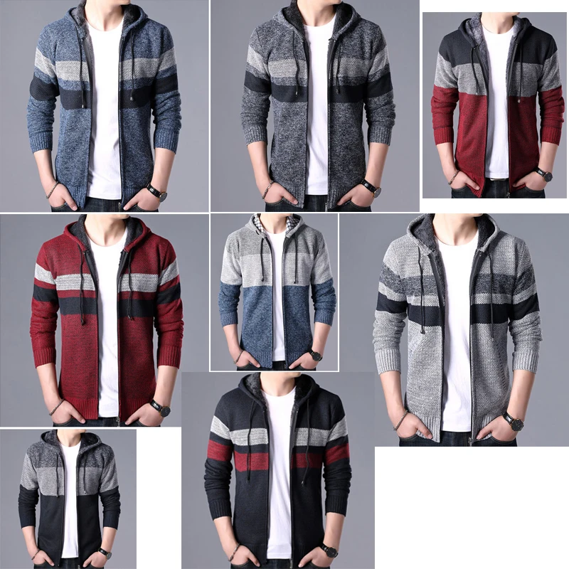 2019 New Autumn Men s Knitted Sweaters fashion Long sleeve stand Collar Male Cardigan stitching Sweaters