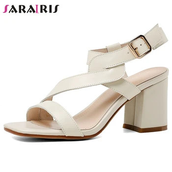 

SARAIRIS Elegant Lady Sandals Square Toe High Heels Buckle Strap Sandals Women 2020 Brand Solid Casual Summer Shoes Woman