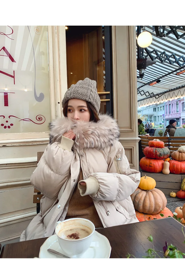 Зимнее шикарное элегантное супер толстое платье средней длины с большим меховым воротником, хлопковое Женское пальто