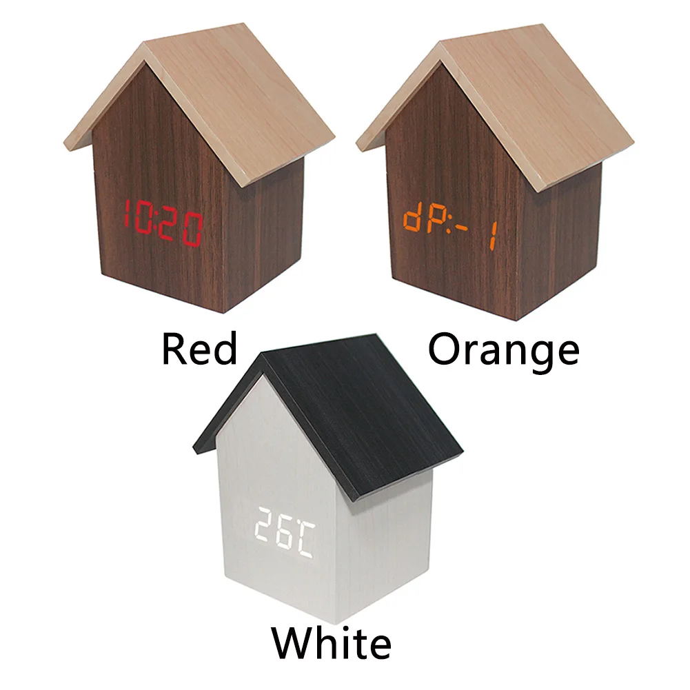 Подарок Бесплатно Стоящий декор в форме домика офисный Голосовое управление детский цифровой дисплей будильник с проекцией времени настольный светодиодный Домашний Электронный