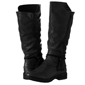 

Boots Women's 2020 New High Quality High Leg Boot Large Size 35-43 Low Heel Round Head Knight Boots Botas De Mujer
