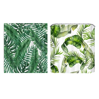 

2 Set Green Tropical Plants Shower Curtain Bathroom Curtain Leaves Printing Curtains for Bathroom Shower