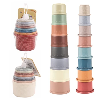 

Funny Wheat Straw Hourglass Stacking Cup Science Education Bathtub Toy Stacking Ring Tower Toy Early Education Christmas Gift
