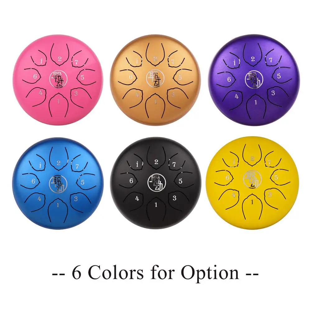 6 Inch Steel Tongue Drum Handpan Drum 8-Notes C-Key Percussion Instrument with Mallets Bag Wiping Cloth