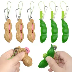 Jouets de Décompression Anti Stress, en Caoutchouc, Accessoire Squeeze de Pois Haricots, Fidget Squishy, Porte Clés de Soulagement pour Adultes et Enfants 