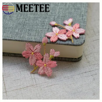

Meetee 10pcs 3.6*3.6cm Lovely Embroidered Cherry blossoms Patches Handmade Decorative Patch DIY Iron-On Sewing Costume Accessory