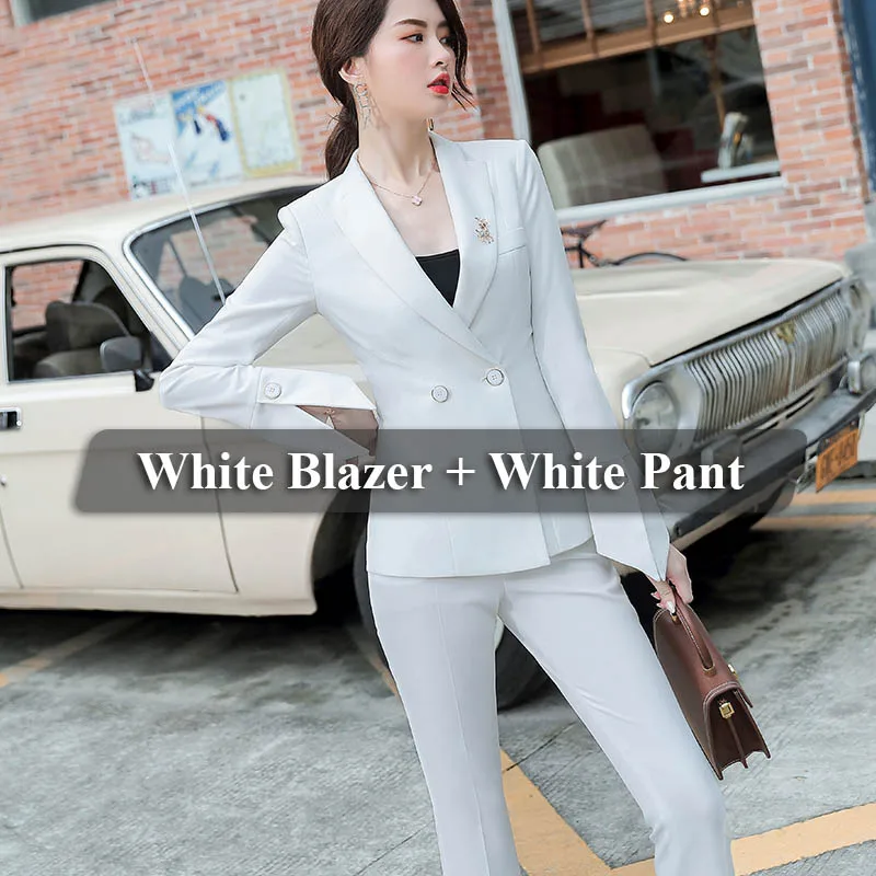 White Pant Suits Lenshin комплект из двух предметов, деловой женский брючный костюм, модный дизайн, женские деловые костюмы, блейзер с расклешенными штанами - Цвет: White Pant Suits