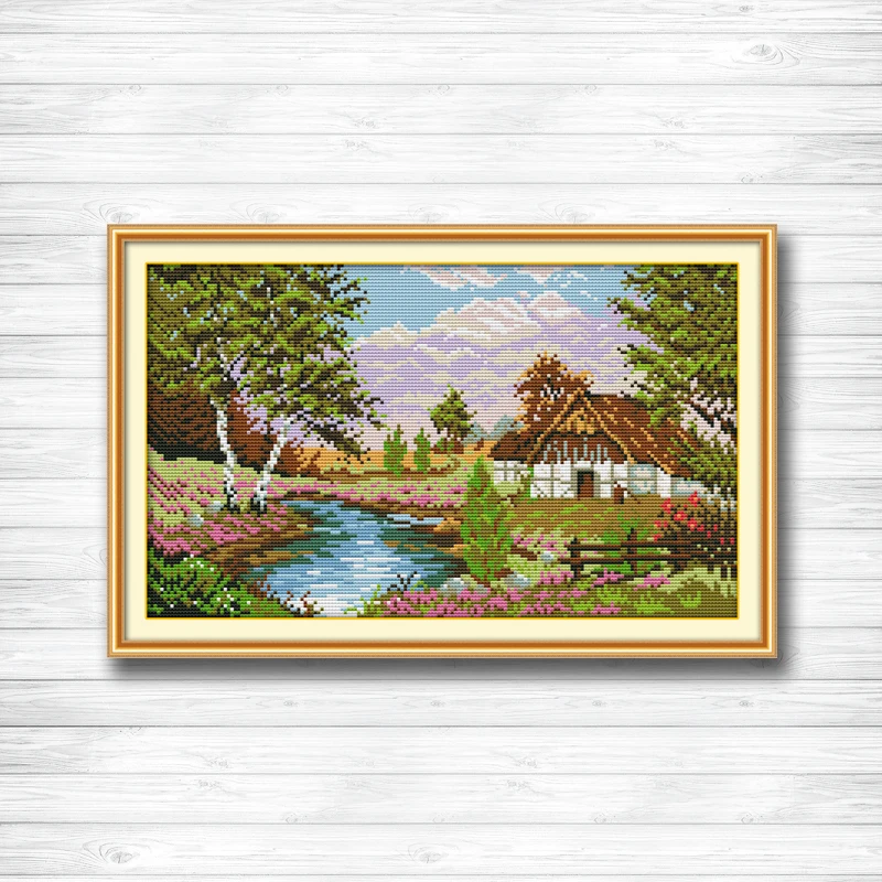 

Scenery of the countryside house painting dmc 14CT 11CT counted cross stitch Needlework Set Embroidery kits chinese cross stitch
