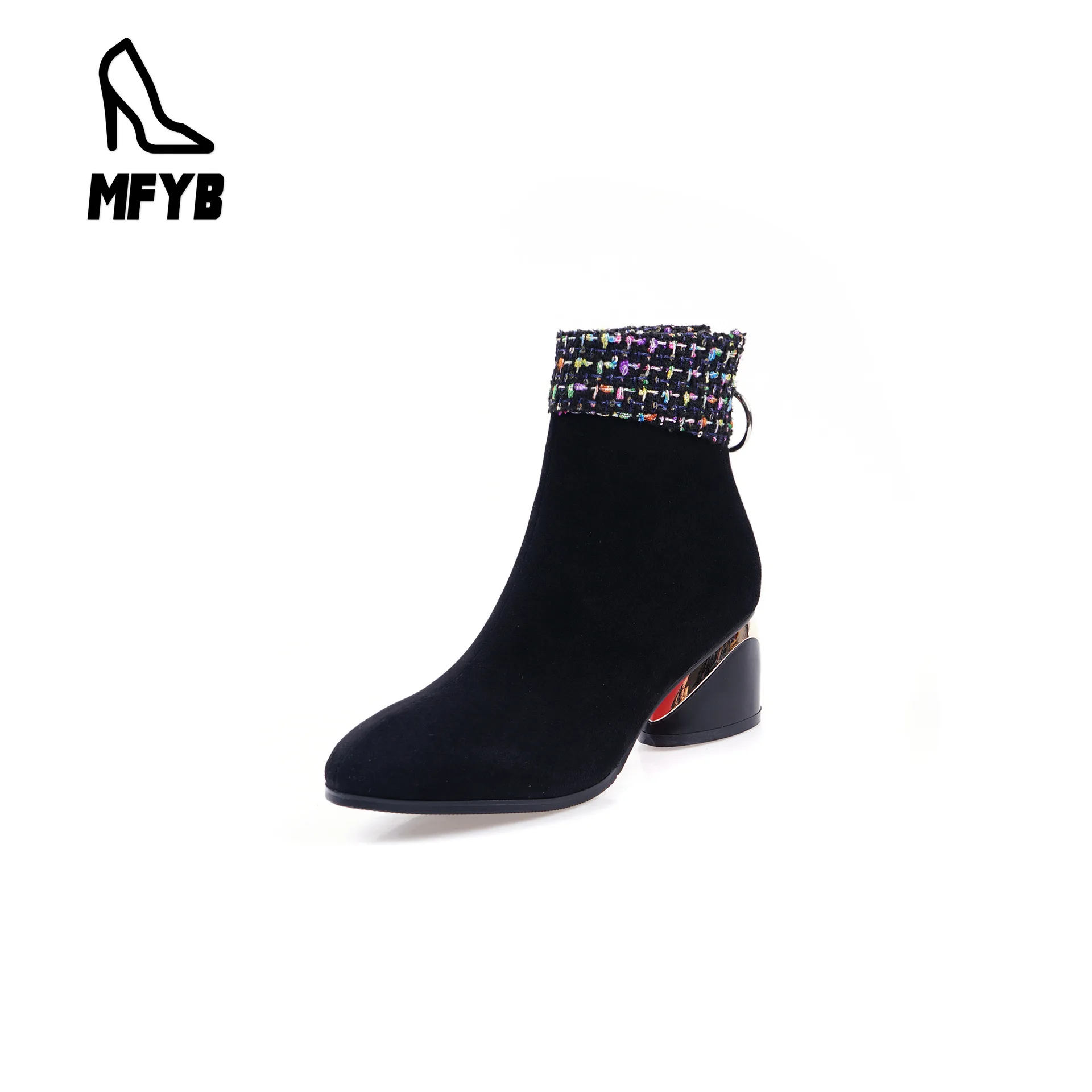 

MFYB Women's boots 2019 autumn and winter new fashion high-heeled large size 34-43 wild low-tube women's boots